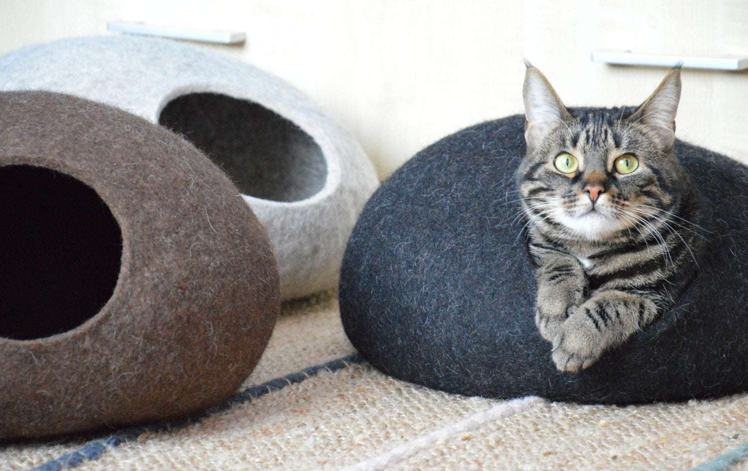 Natural Wool Pet Bed - Modern Cat Cave - Home Soul