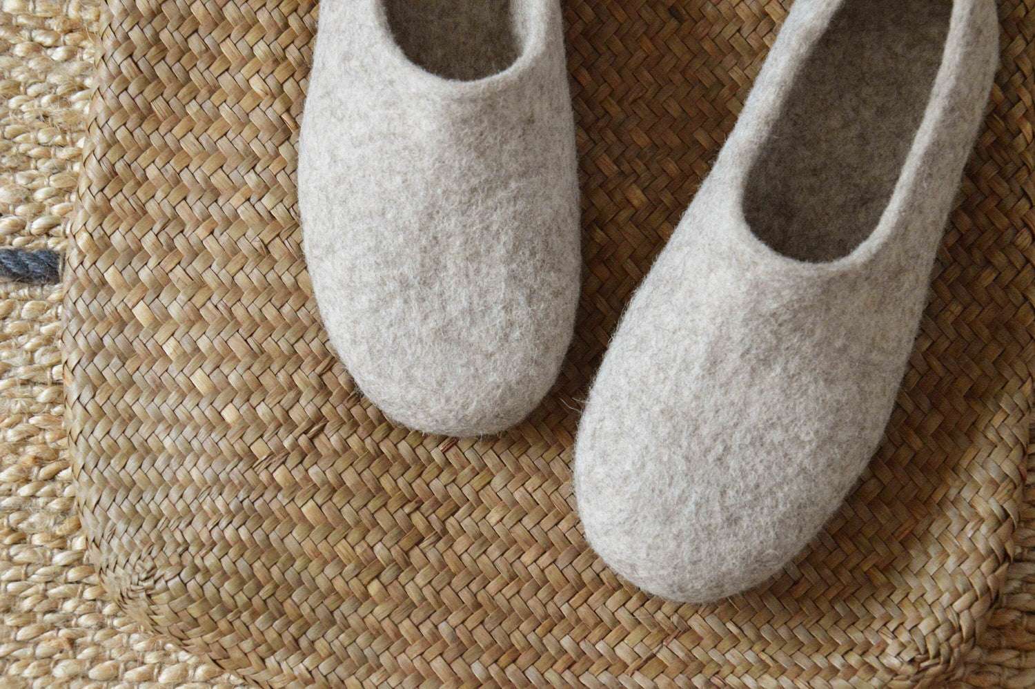 Natural Light Brown Felted Slippers - Eco-Friendly - Home Soul