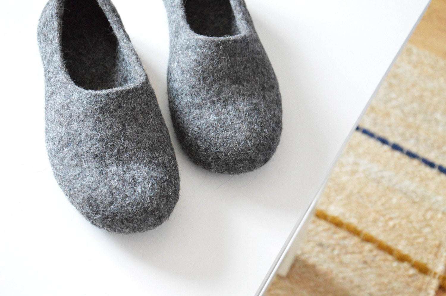 Handmade Natural Grey Felt Slippers - House Shoes - Home Soul