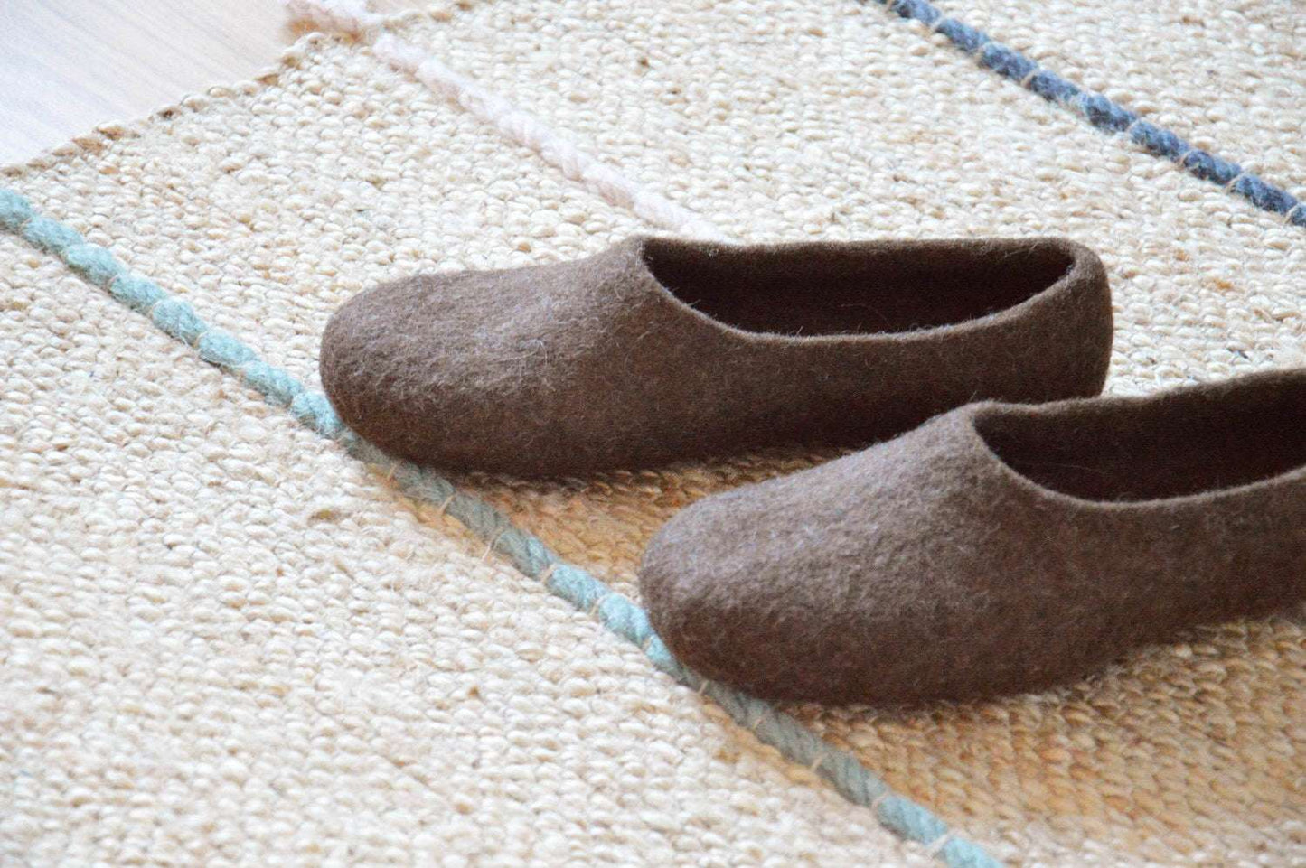Eco friendly natural chocolate brown color hand made felted slippers - Home Soul