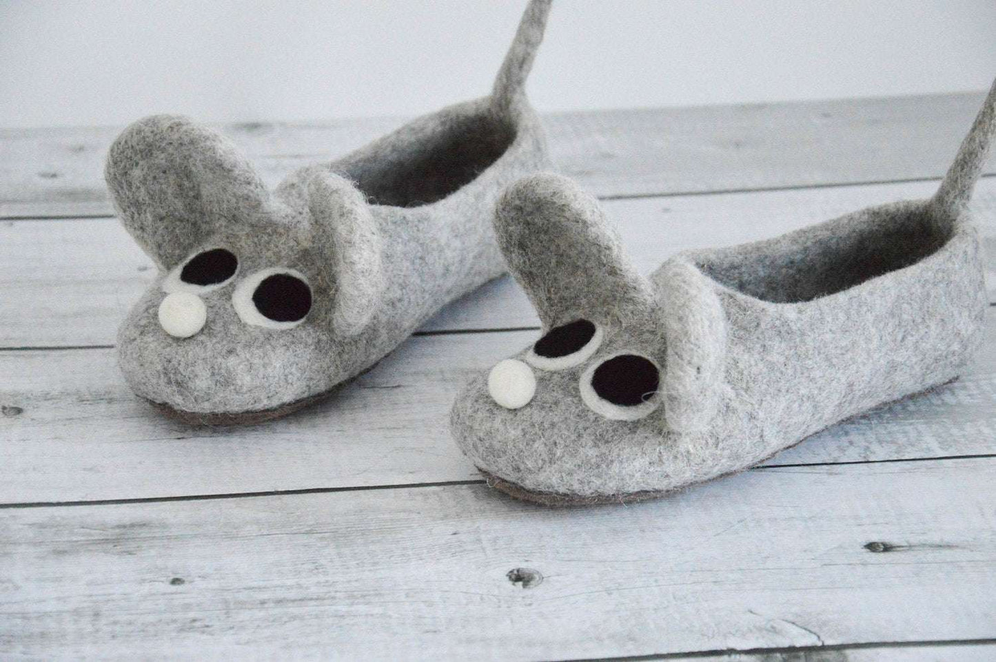 Felted adult size slippers MICE - Home Soul