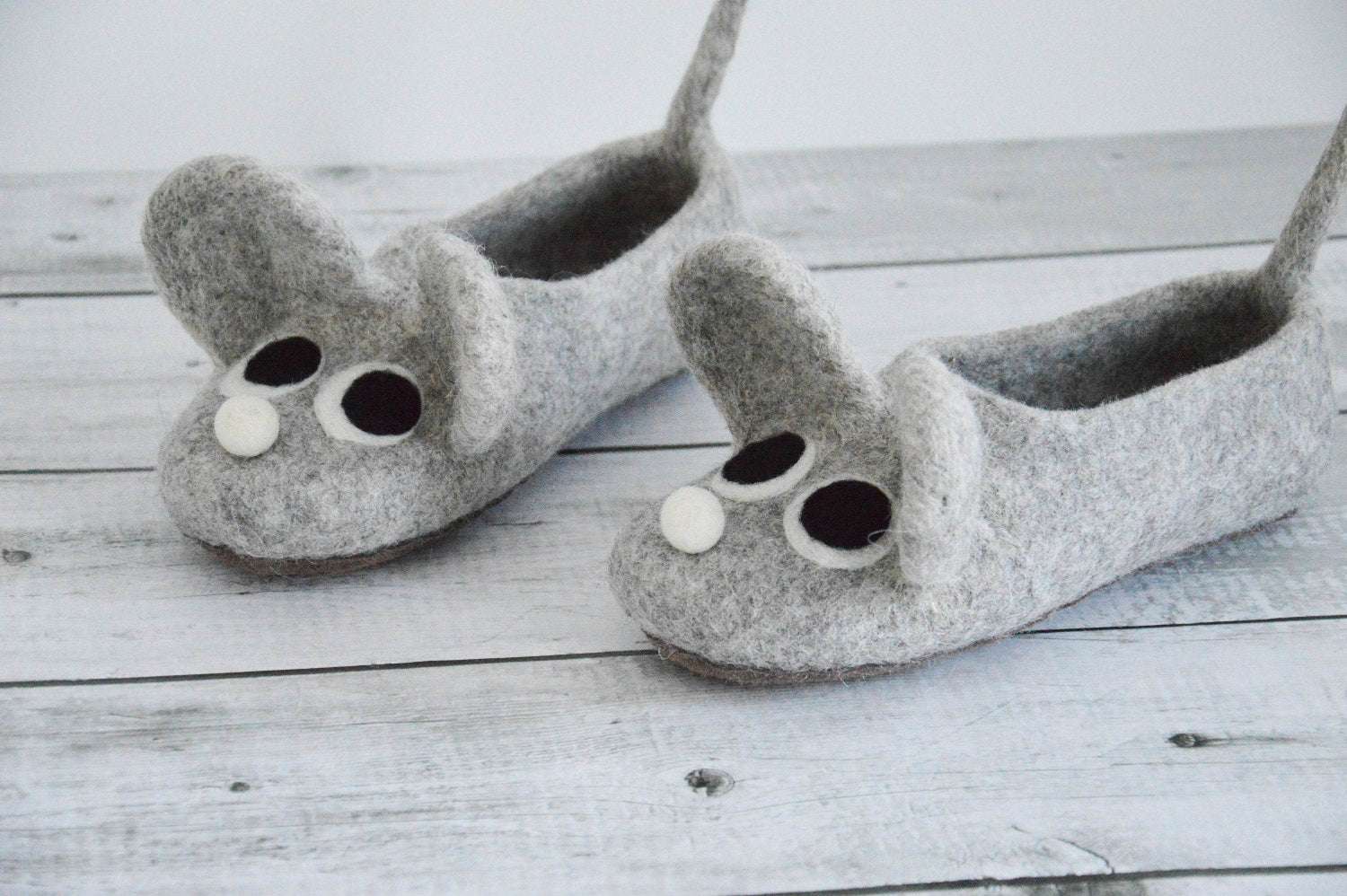 Felted adult size slippers MICE - Home Soul