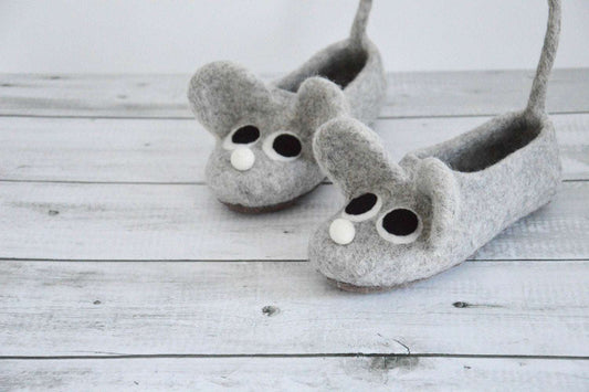 Felted adult size slippers MICE - Home Soul
