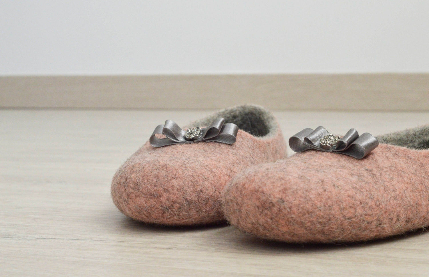 Pink Women Slippers - Felted Flat Ballerinas - Home Soul