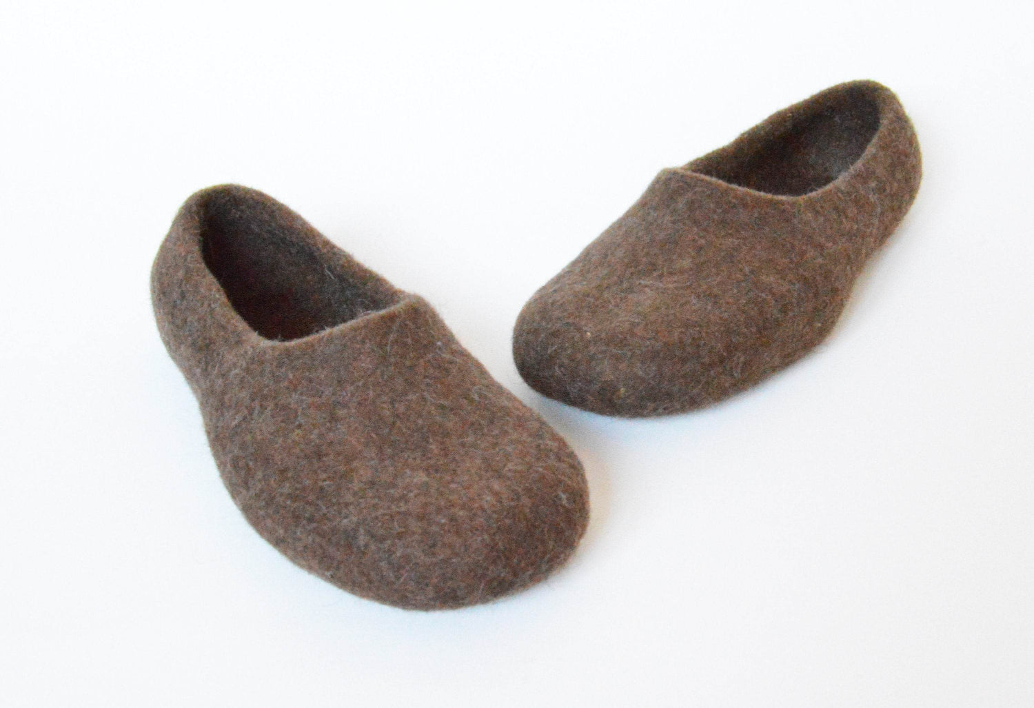 Eco friendly natural chocolate brown color hand made felted slippers - Home Soul