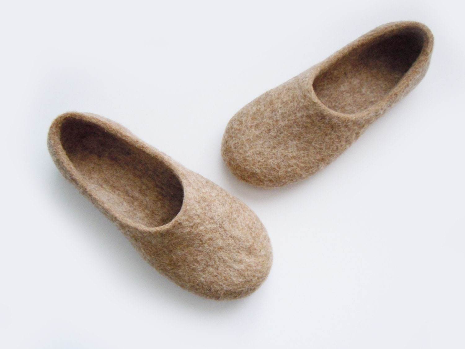Natural Light Brown Felted Slippers - Eco-Friendly - Home Soul
