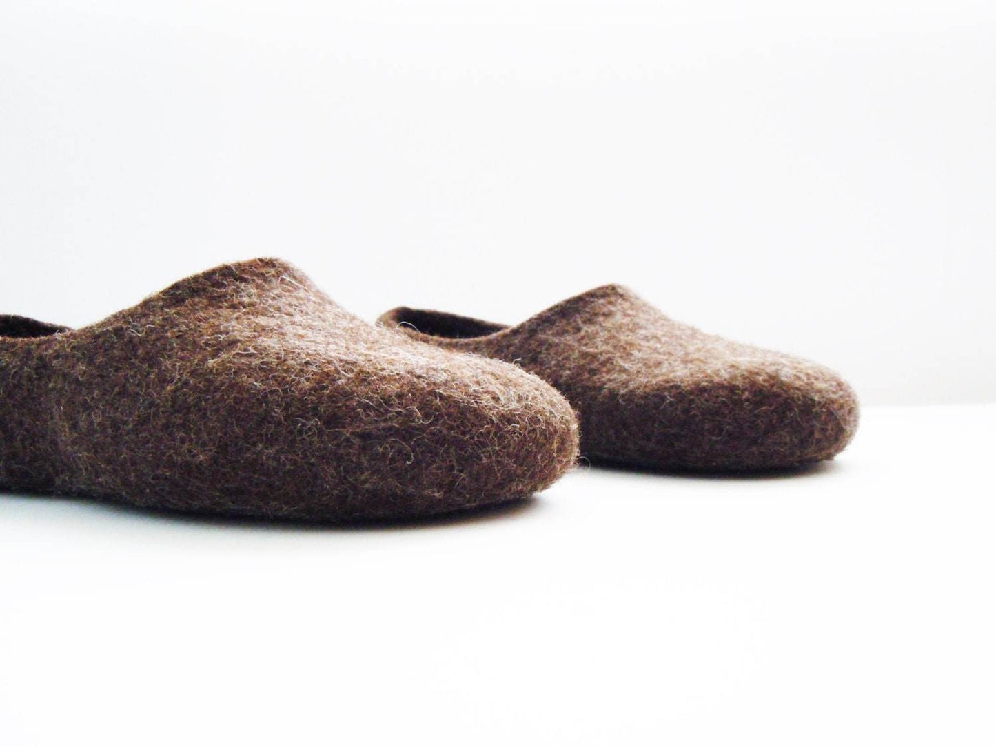 Eco friendly natural chocolate brown color hand made felted slippers - Home Soul