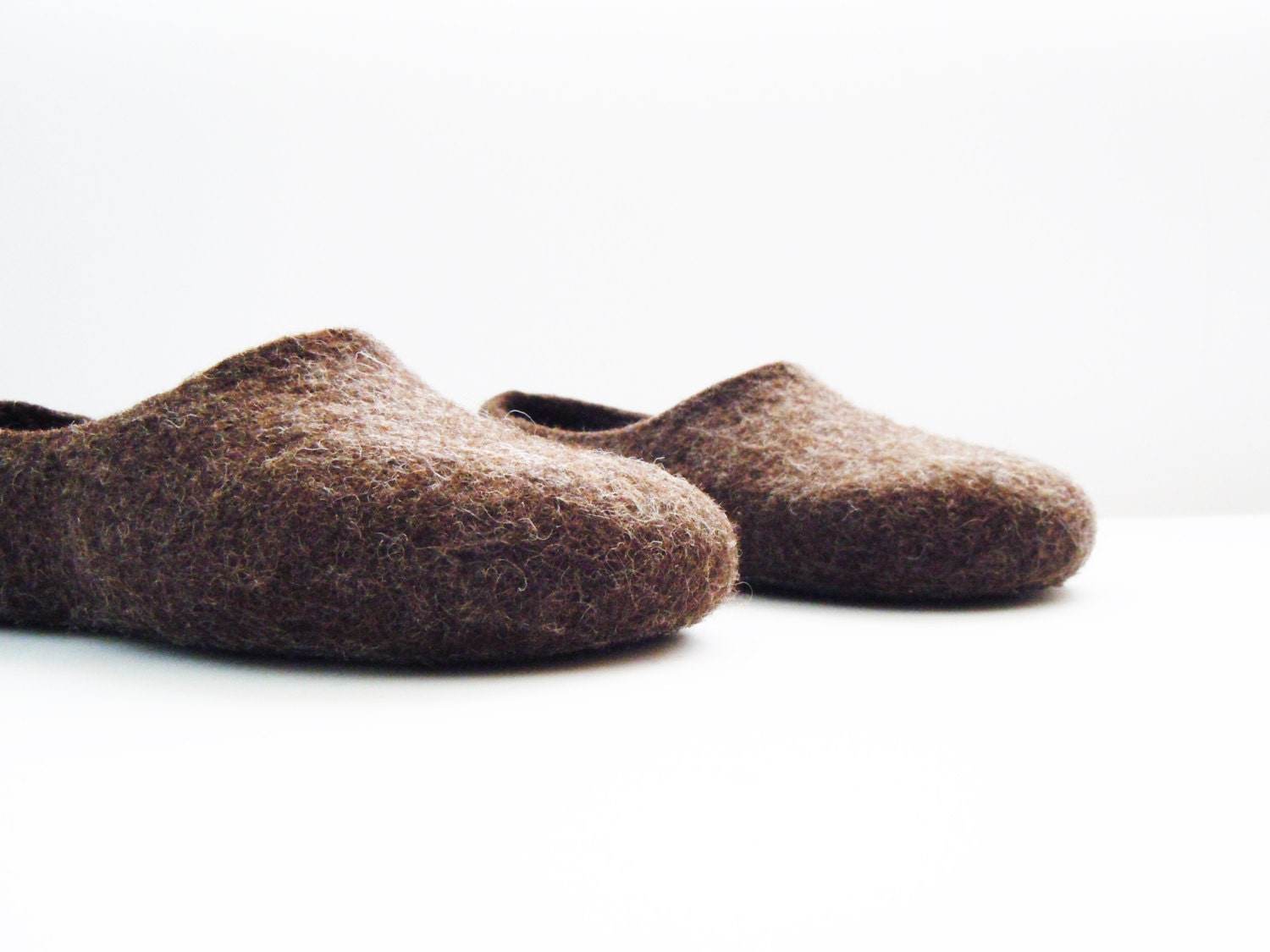 Eco friendly natural chocolate brown color hand made felted slippers - Home Soul