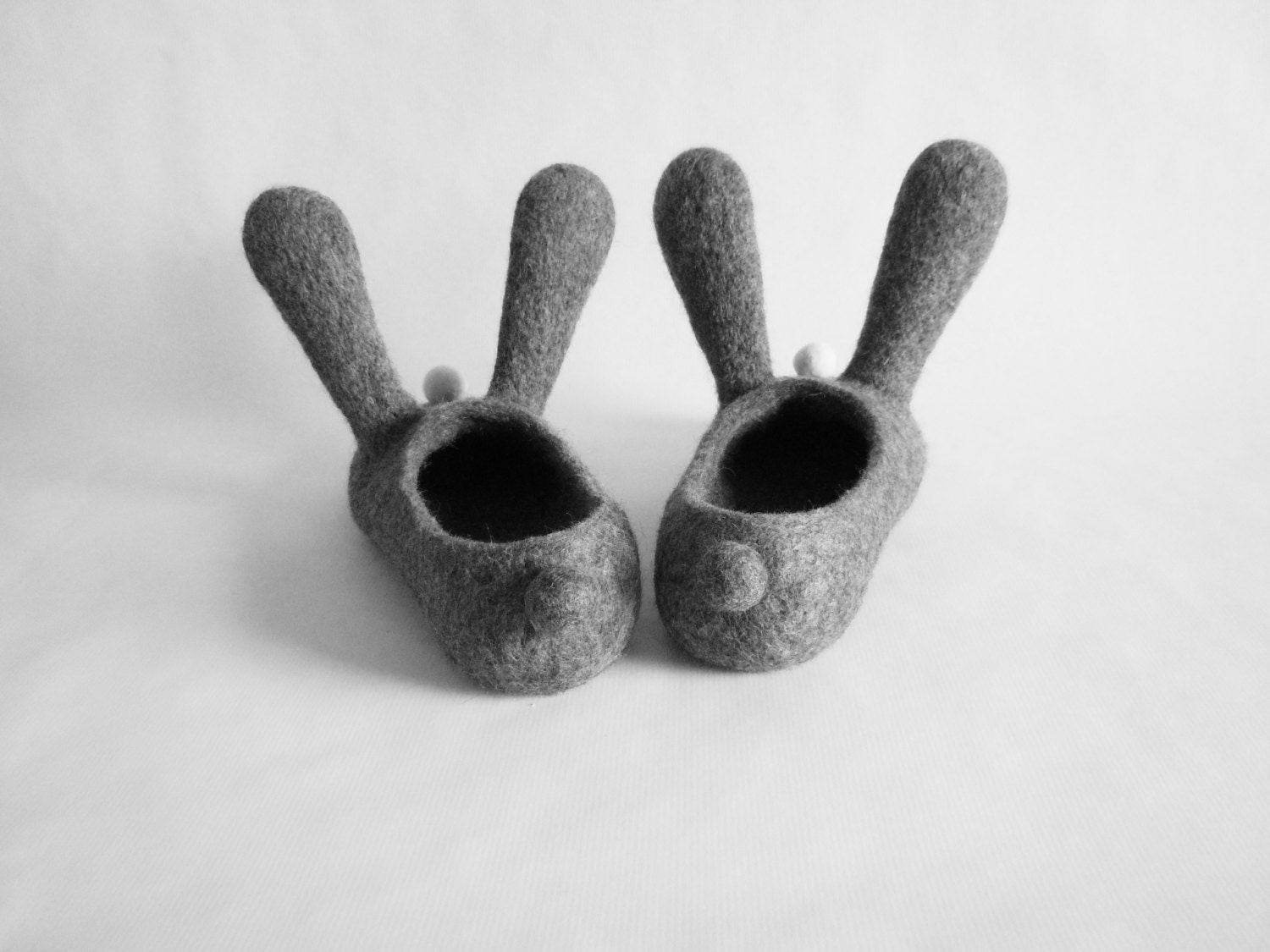 Two bunnies. Felted adult size slippers - Home Soul