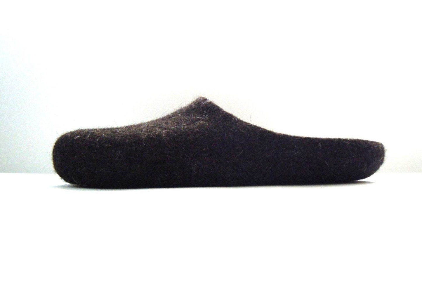 Eco friendly natural brown black color felted low back men slippers - Home Soul
