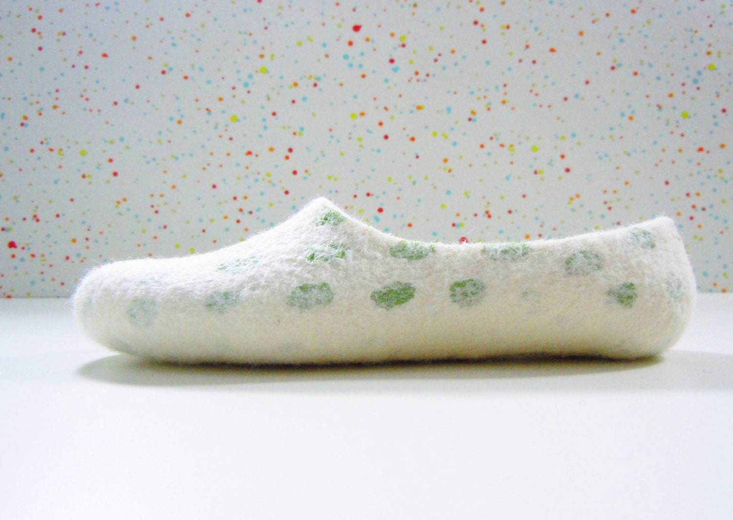 Green Dots Slippers - Felted House Shoes - Home Soul