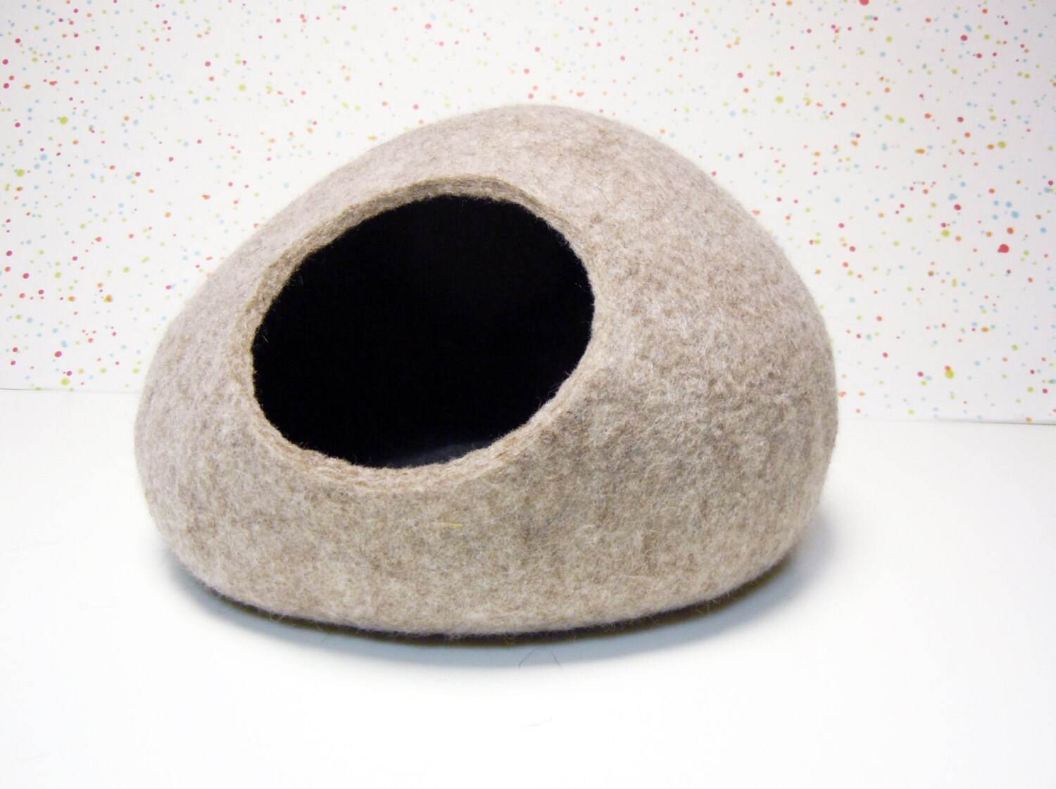Beige Pet Bed - Natural Wool Cat Cave - Home Soul